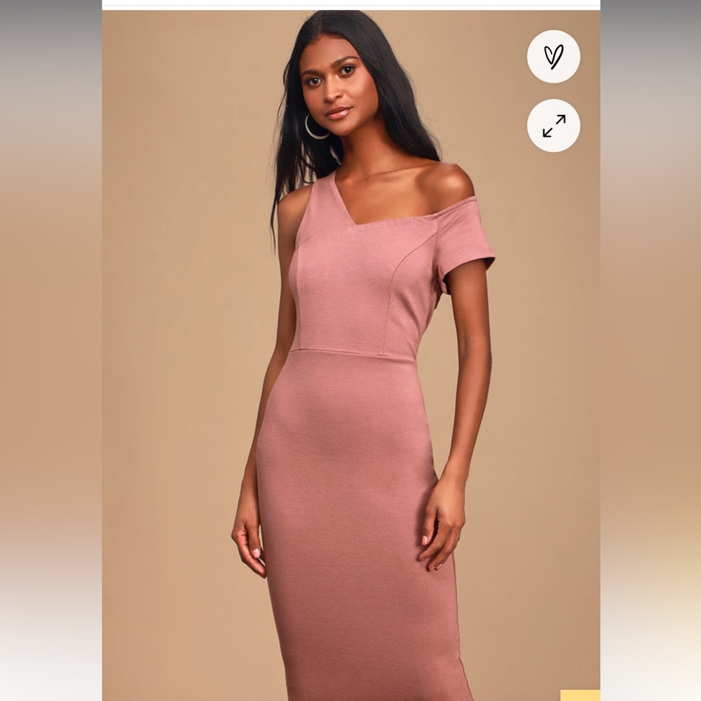 Lulus Open Your Heart Mauve One-Shoulder Bodycon Midi Dress-NWT
